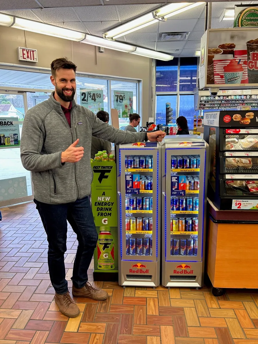 Red Bull cooler display in a store